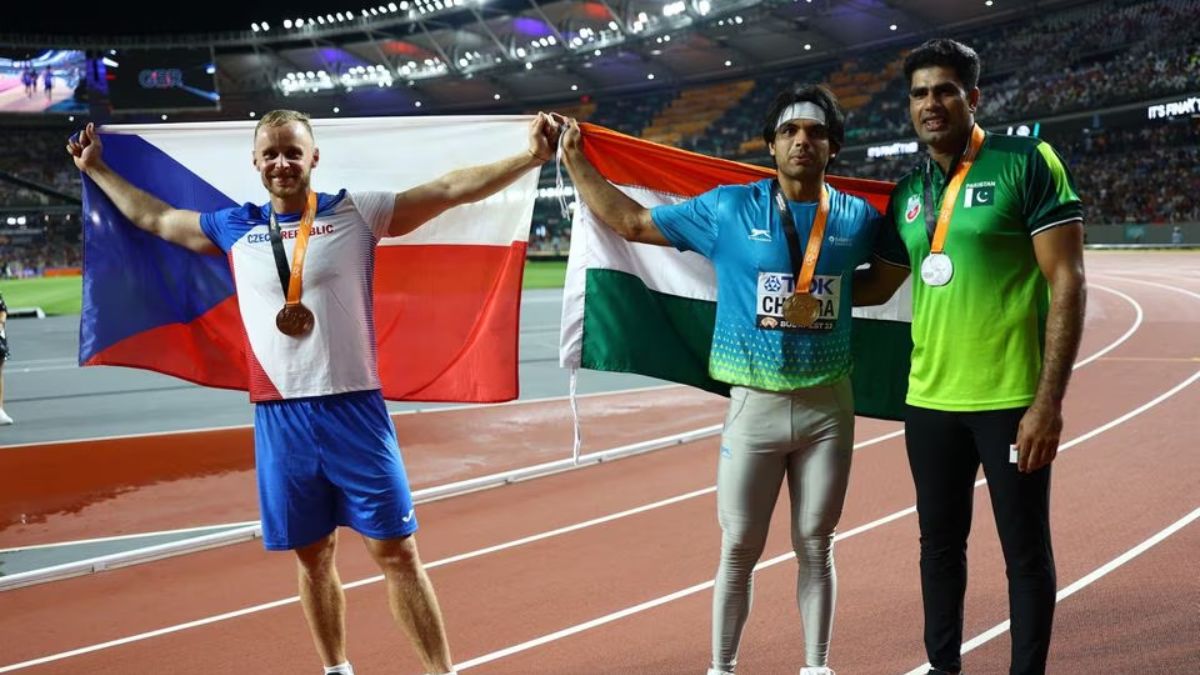 Jakub Vadlejch, Neeraj Chopra and Arshad Nadeem Post Winning